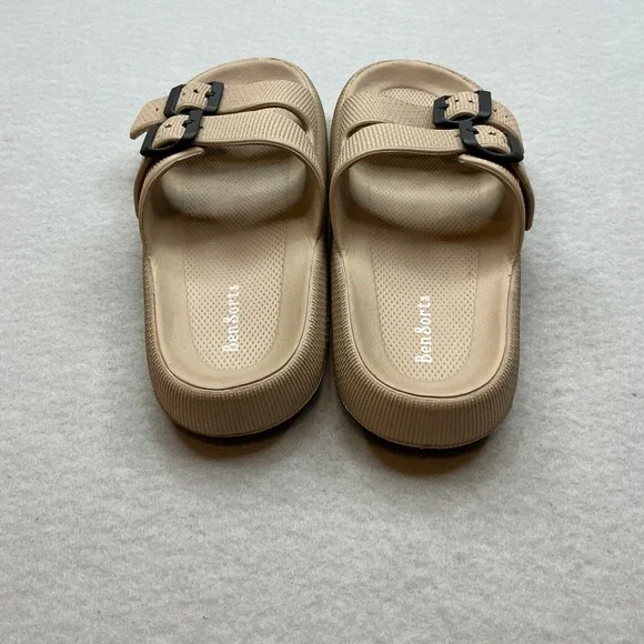BenSorts Slide Sandals Double Buckle Beige Tan Size 40-41 Womens Comfort Slides - Picture 4 of 11
